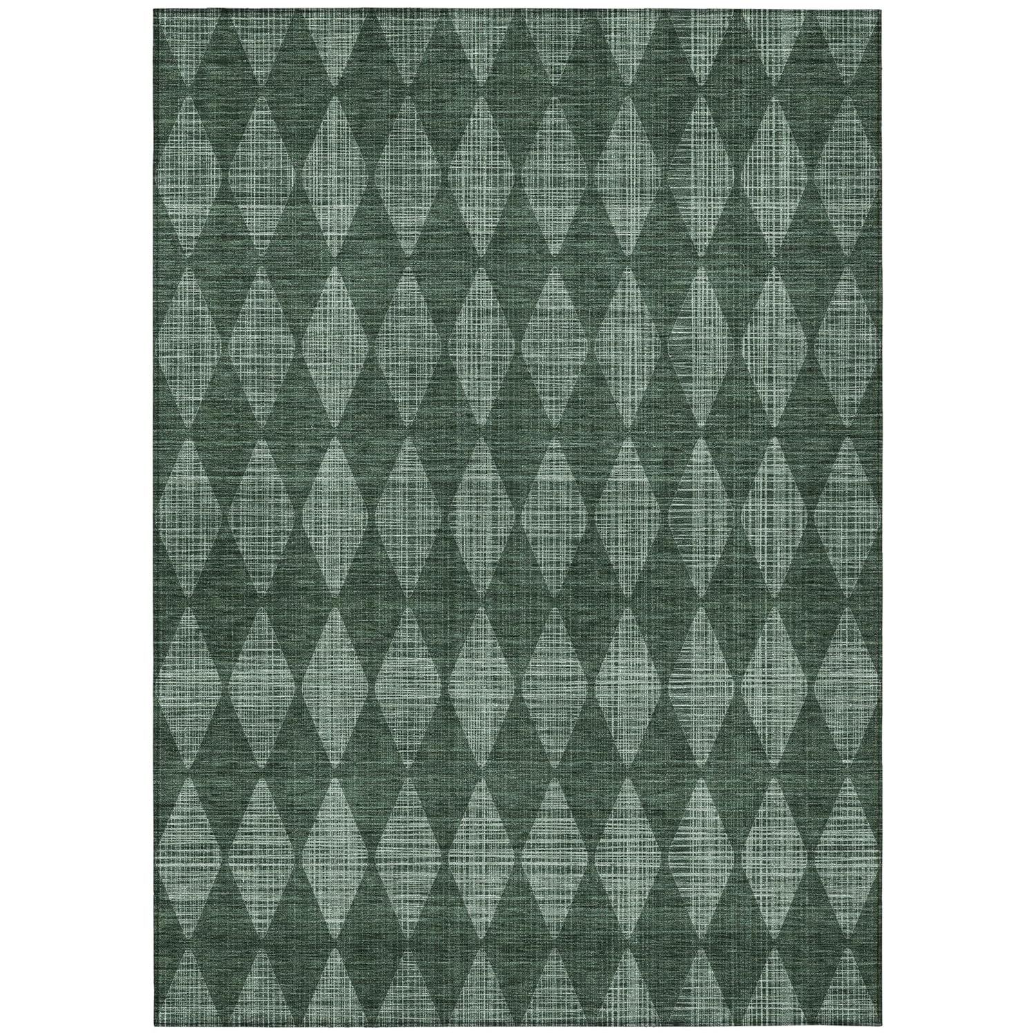 Olive Diamond Pattern Machine Washable Rectangular Rug