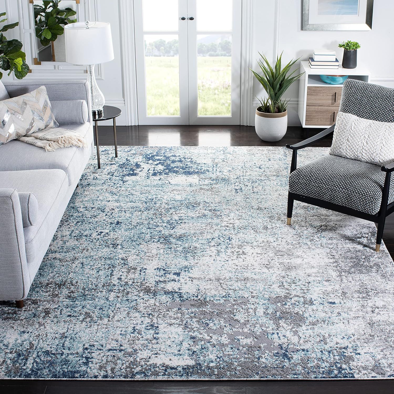 Gray Abstract Stain-Resistant Synthetic Area Rug