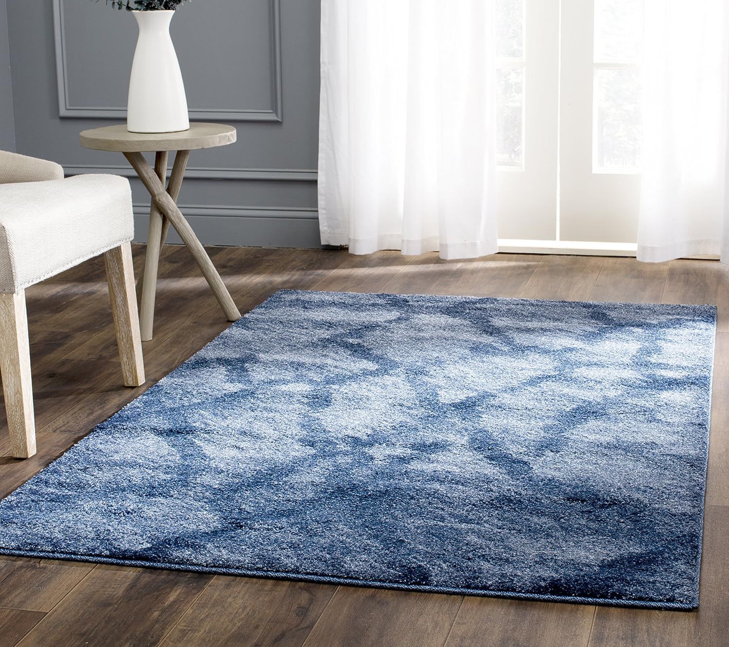 Blue and Dark Blue Abstract Shag 9' x 12' Rug