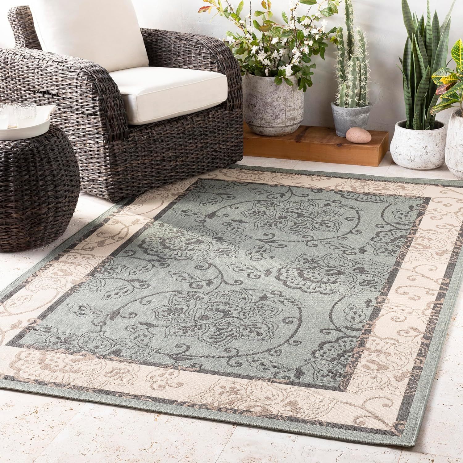 Black and Taupe Synthetic Easy Care Rectangular Rug