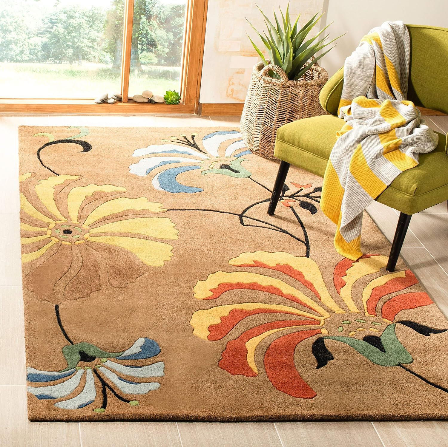Handmade Blue Tufted Wool and Viscose Area Rug