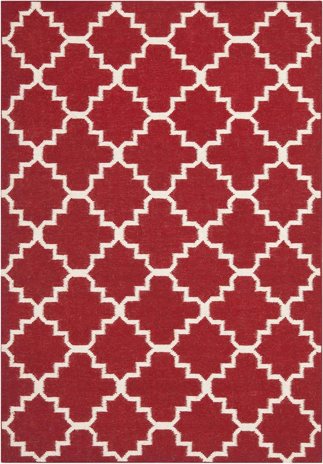 Red and Ivory Geometric Wool 3' x 5' Flatweave Rug