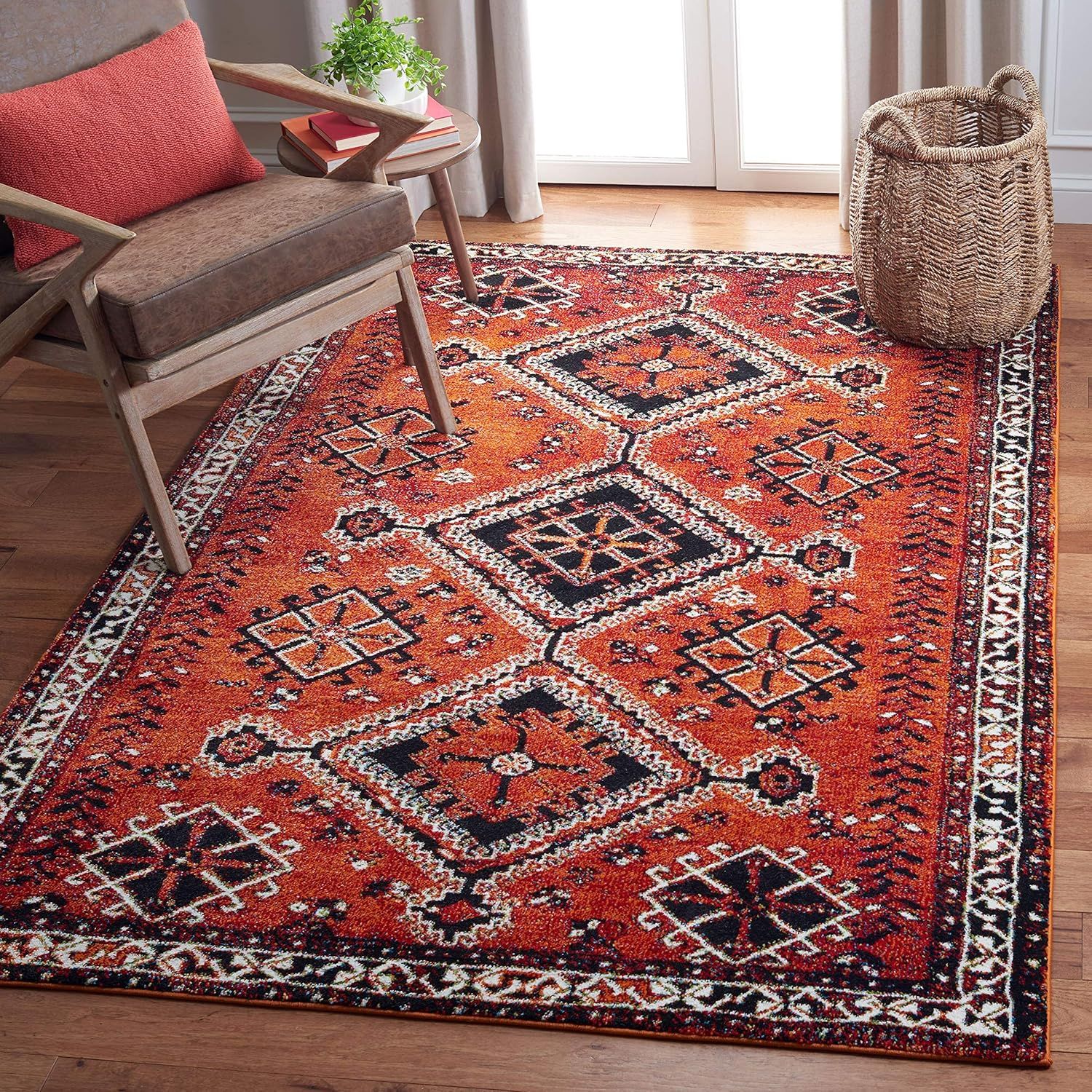 Hamadan Orange and Red 9' x 12' Synthetic Area Rug