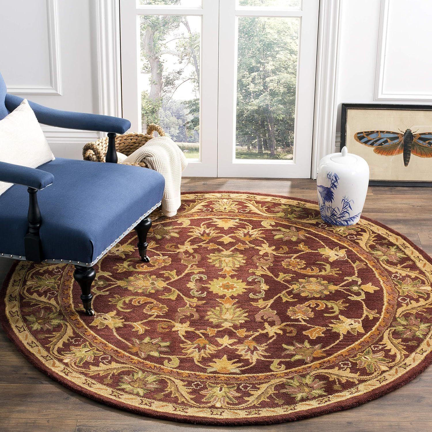 Handmade Wine and Gold Wool Round Tufted Area Rug, 42 inches