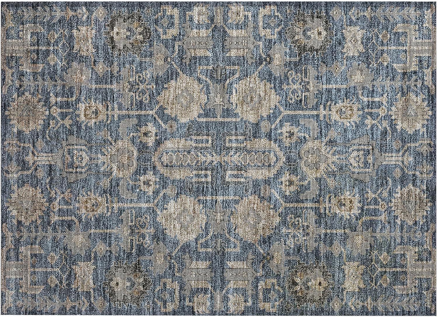 Navy and Beige Oriental Pattern Indoor Outdoor Area Rug