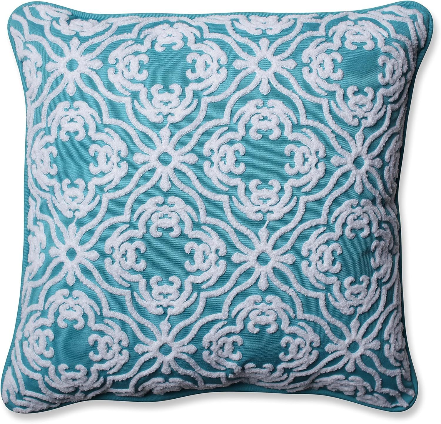 Teal Blue Embroidered Square Throw Pillow