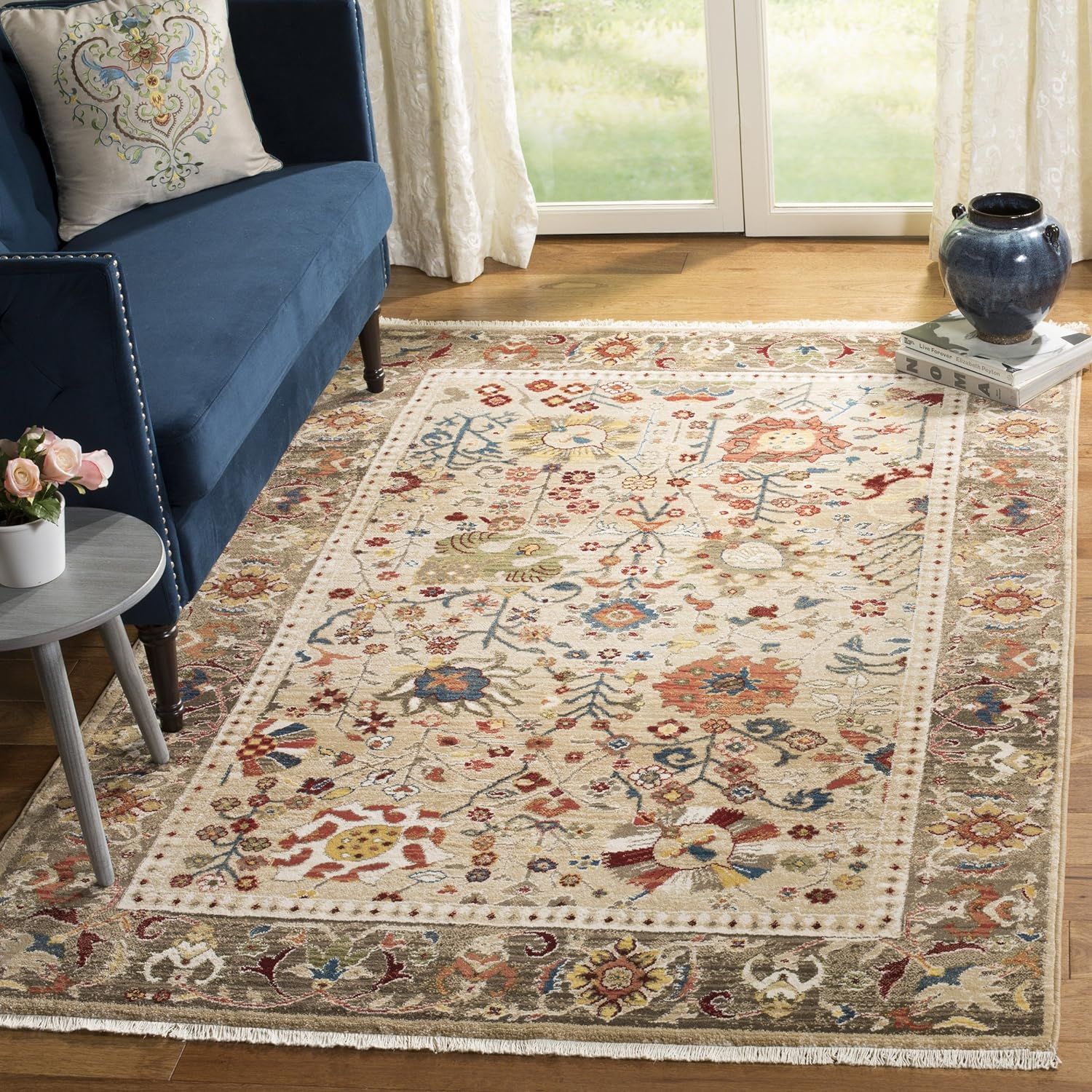 Beige and Taupe Floral Synthetic 8' x 10' Area Rug