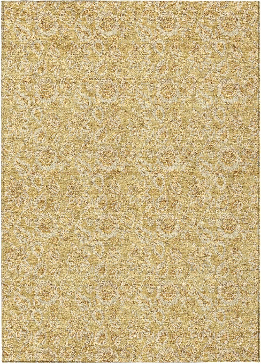 Gold Floral Pattern 8' x 10' Indoor Outdoor Area Rug