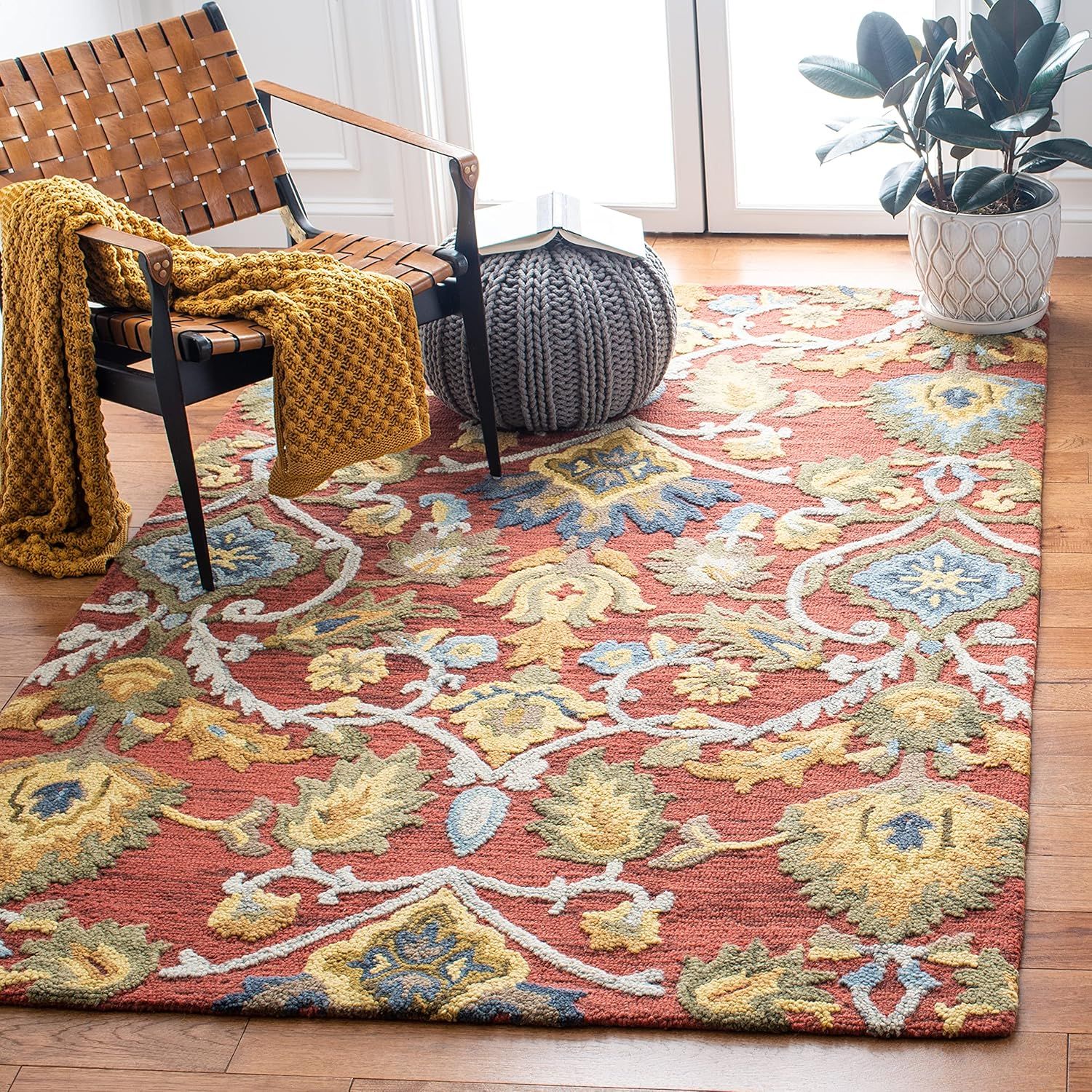 Hand-Tufted Artisanal Square Red Wool Accent Rug - 6'x6'