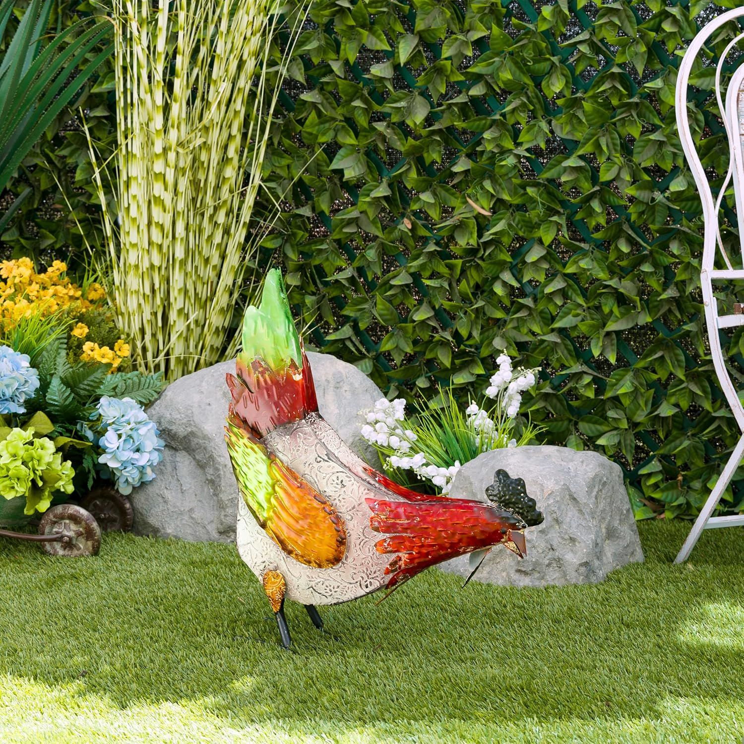 21" Multicolor Metal Pecking Hen Lawn Decoration