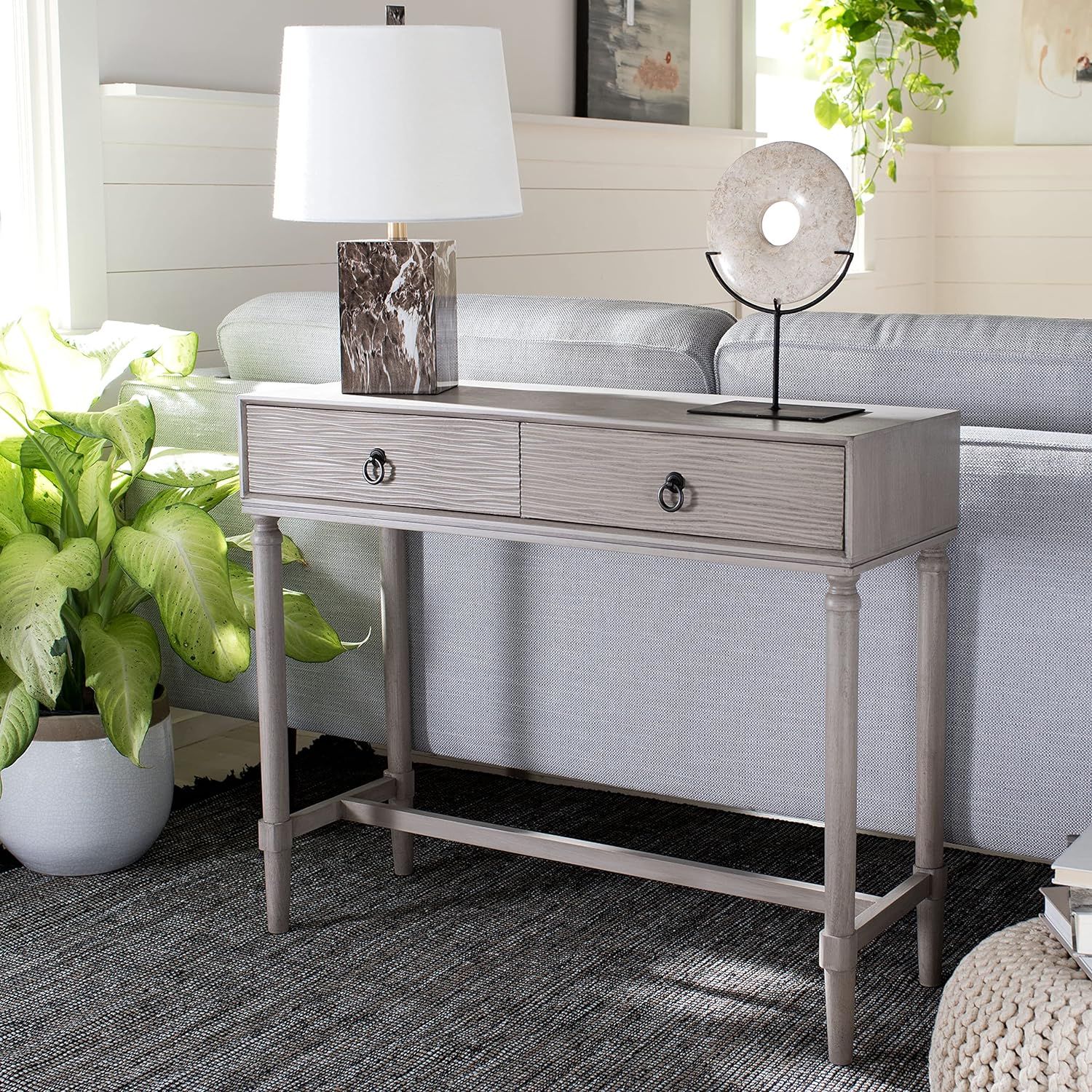 Gray Pinewood Traditional Console Table with Storage