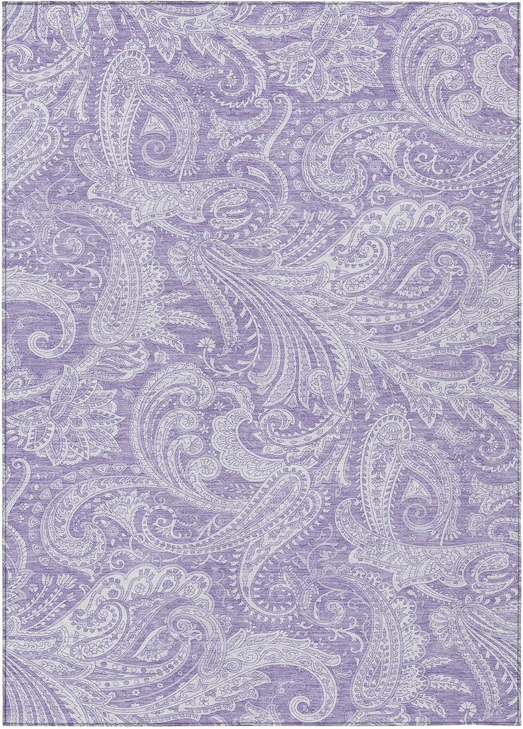 Lavender Paisley Synthetic Washable 5' x 7' Area Rug