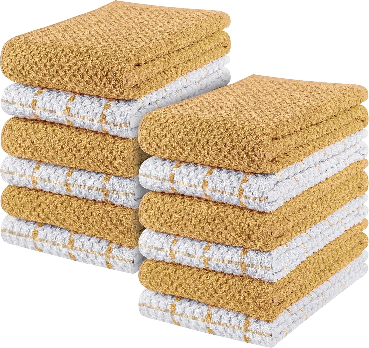 Beige and White Cotton Kitchen Dish Towels Set, 15 x 25 Inches