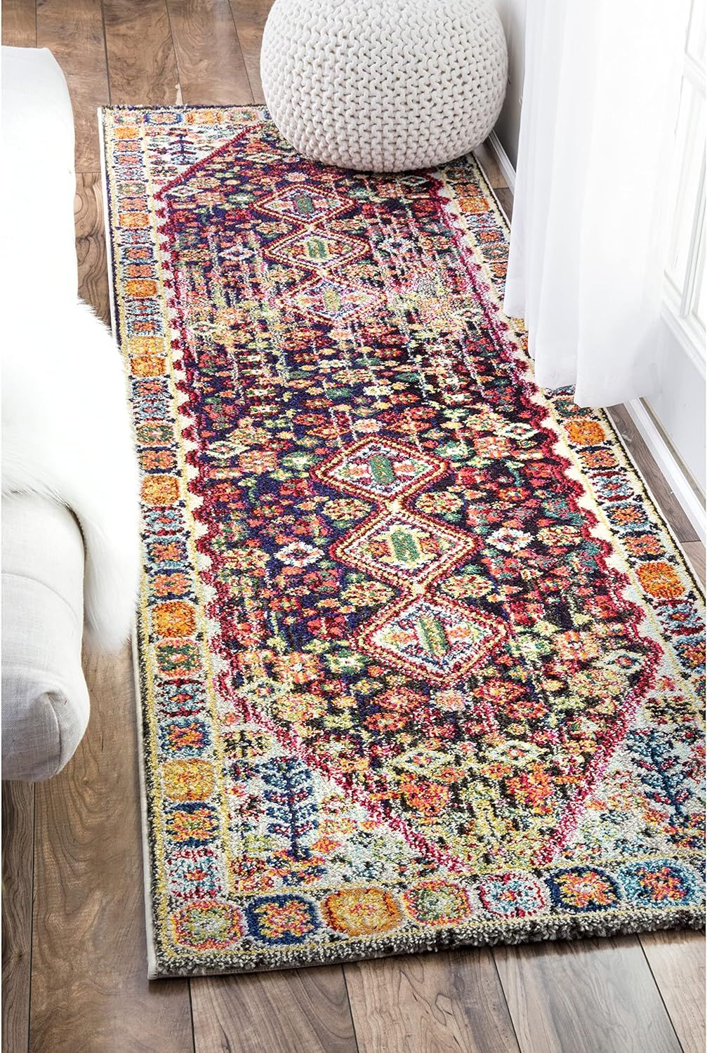 Erline Colorful Bohemian Black and Multicolor Runner Rug