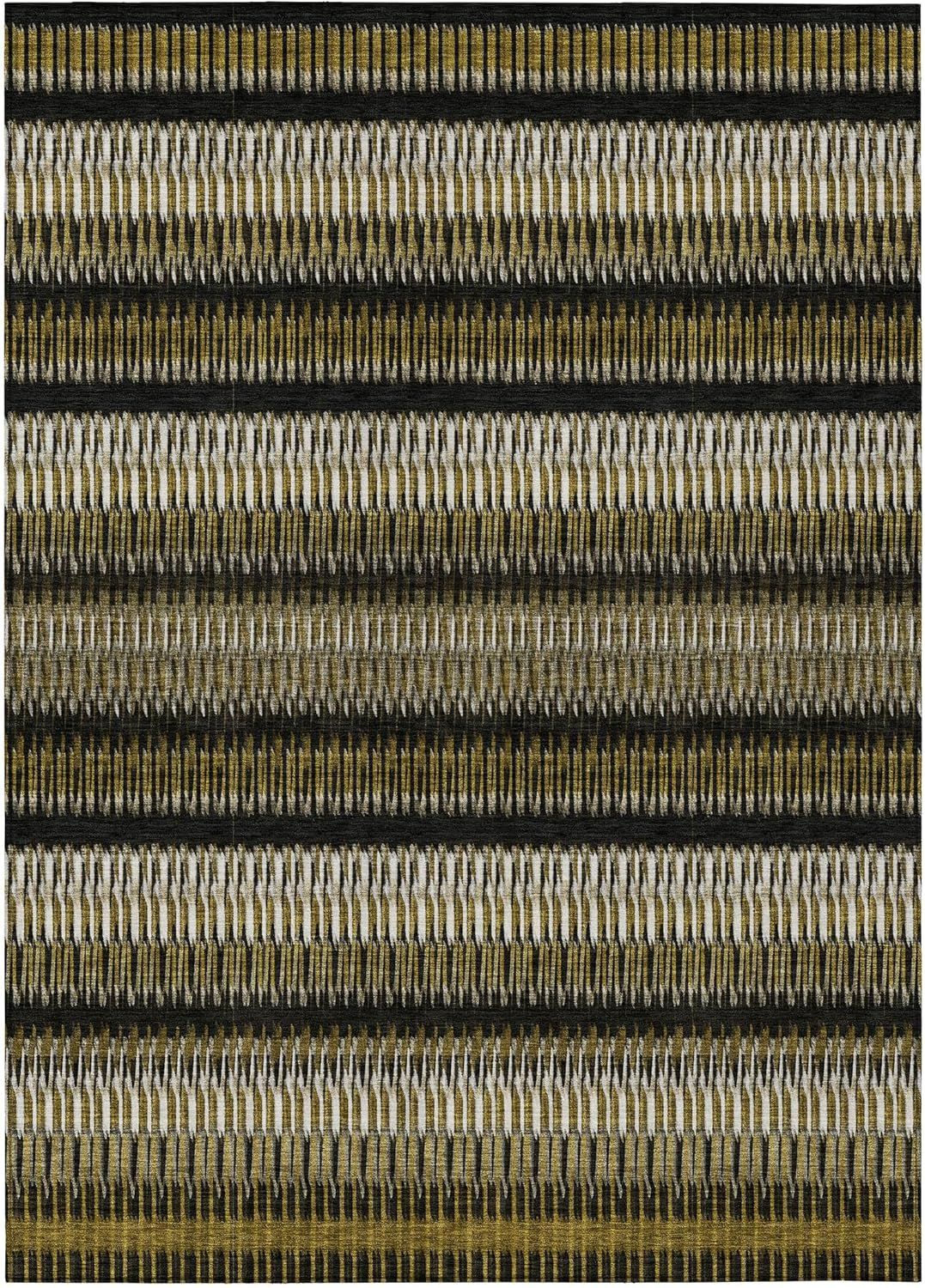 Brown and Black Striped Synthetic Washable 3' x 5' Area Rug