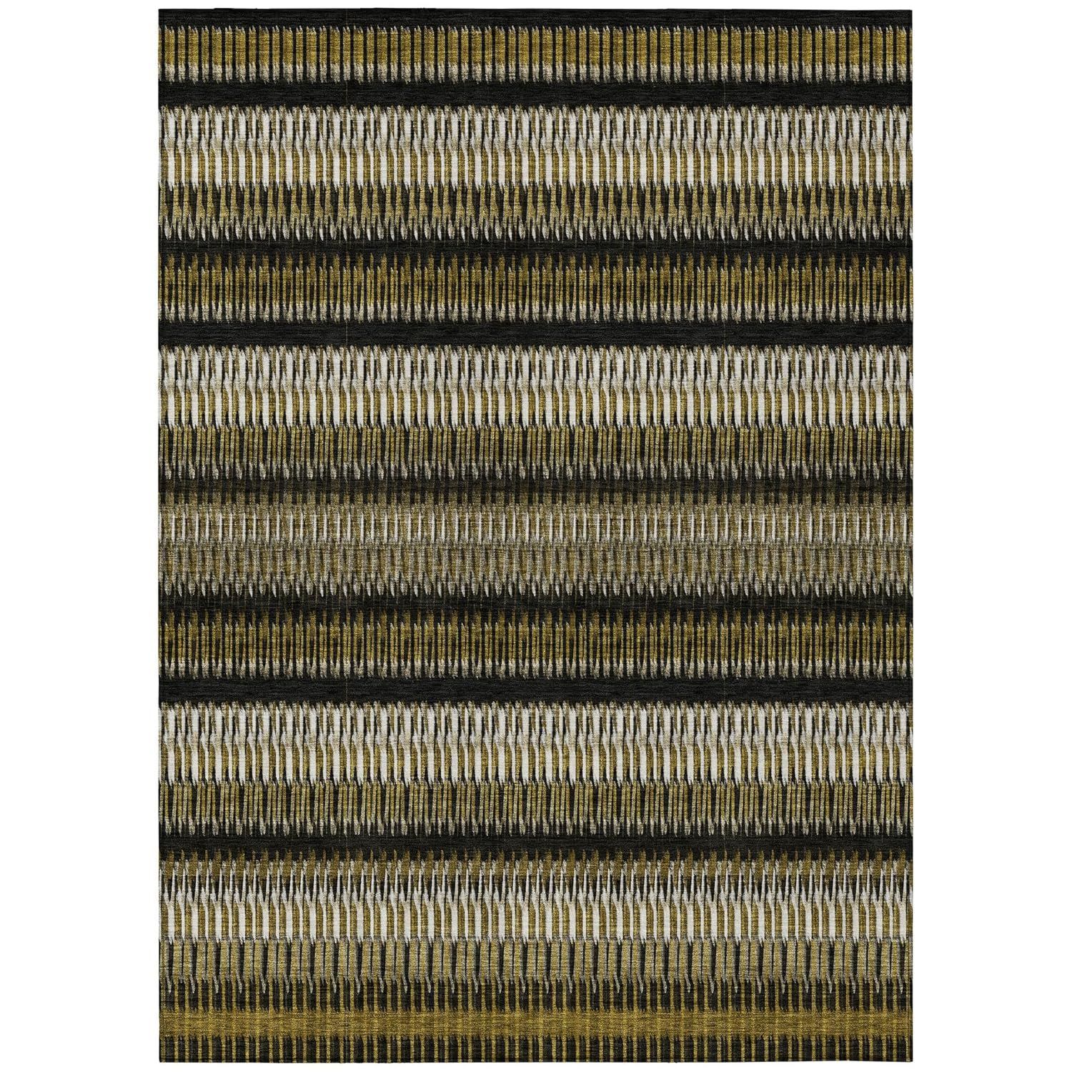 Brown and Black Striped Synthetic Washable 3' x 5' Area Rug