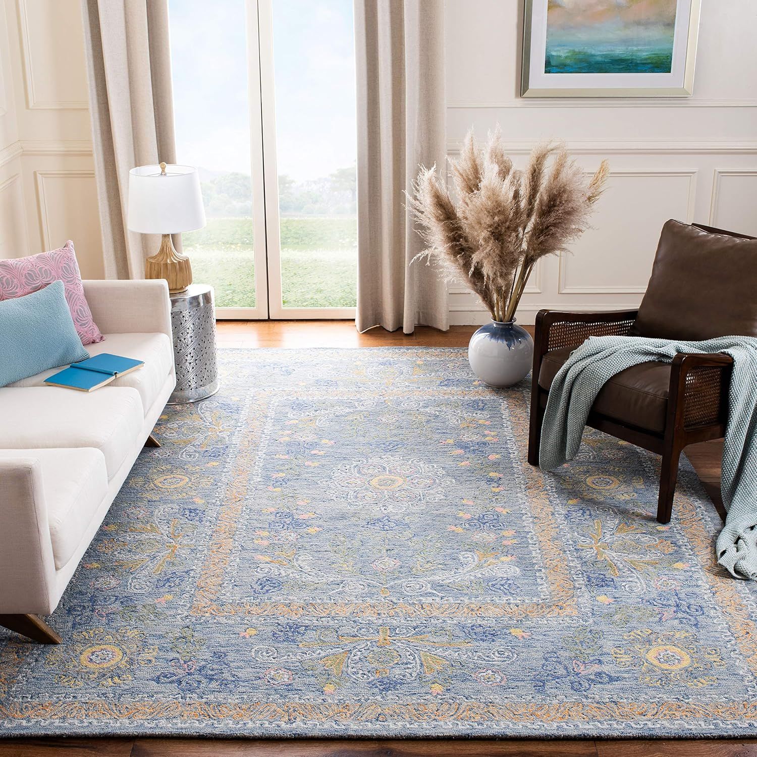 Handmade Blue Wool 9' x 12' Tufted Area Rug