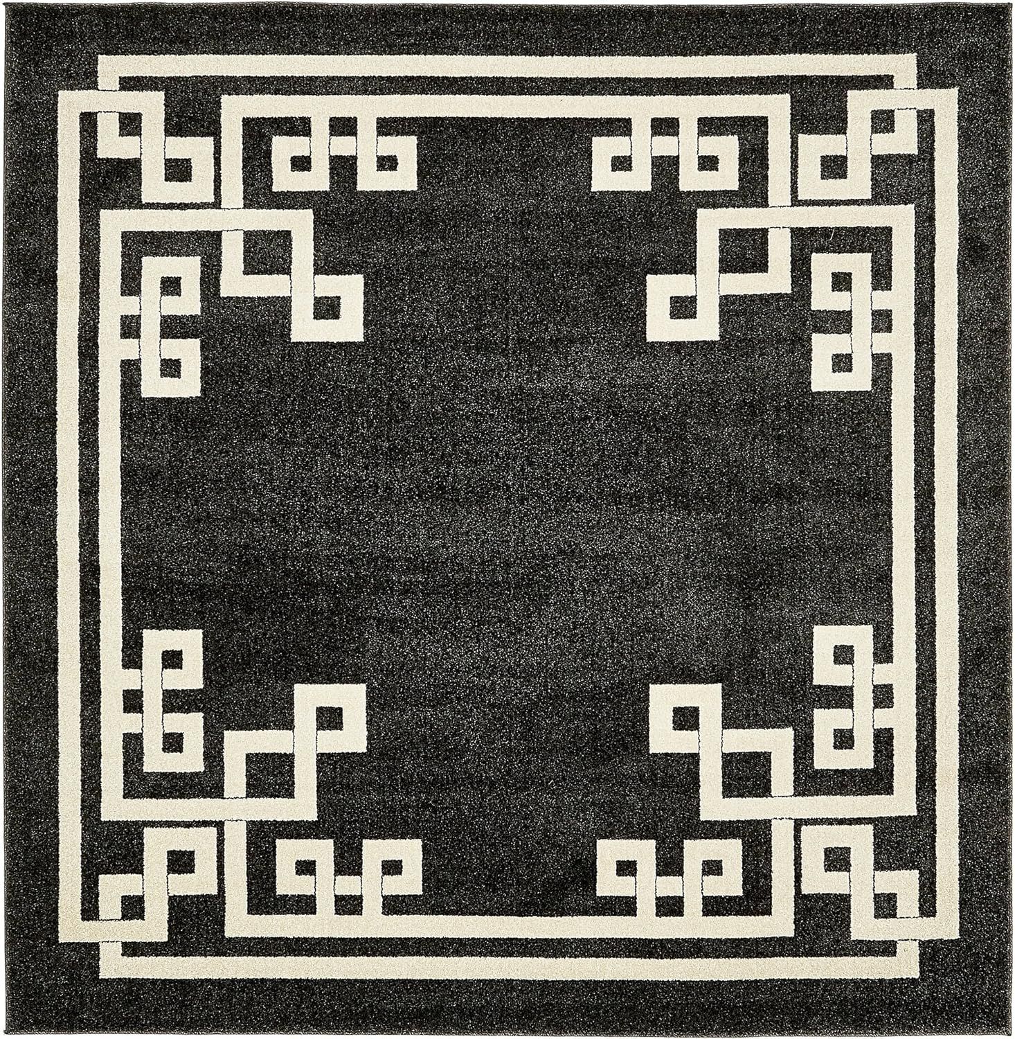 Athens Black and Beige Geometric Square Area Rug