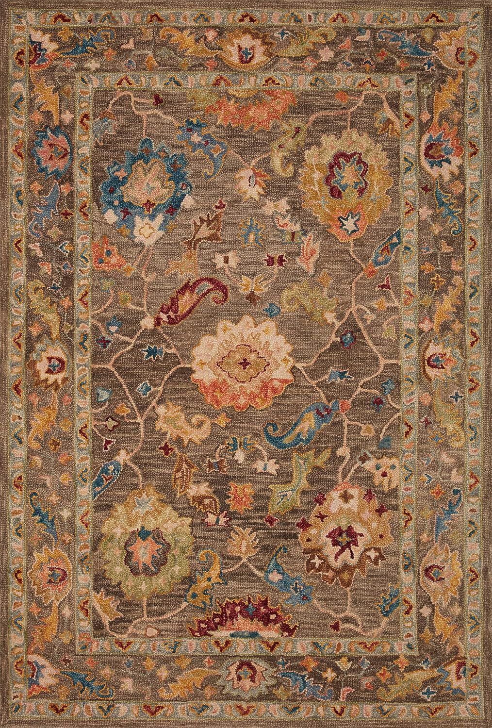 Charcoal and Multicolor Wool Vintage Inspired Accent Rug