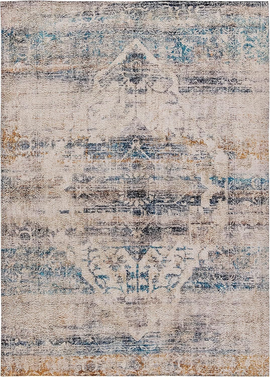 Old English Distressed Blue Synthetic Area Rug - 8' x 10'