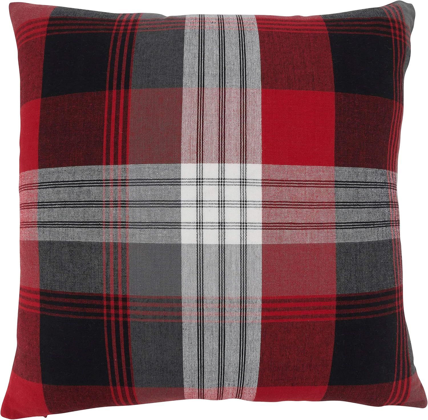 Red and Black Plaid Cotton Pillow Cover, 20"