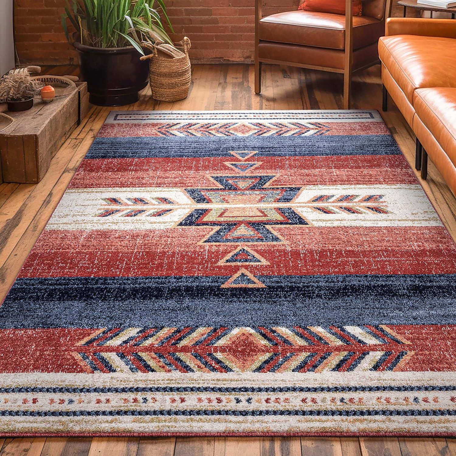 Crimson and Navy Southwestern Medallion 5'3" x 7'3" Area Rug