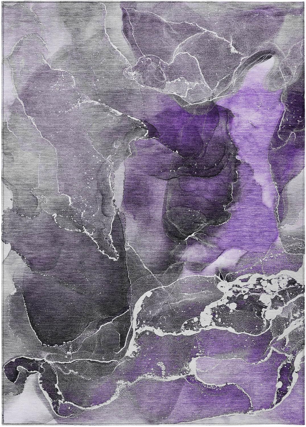 Purple and Gray Abstract Pattern 3' x 5' Washable Area Rug