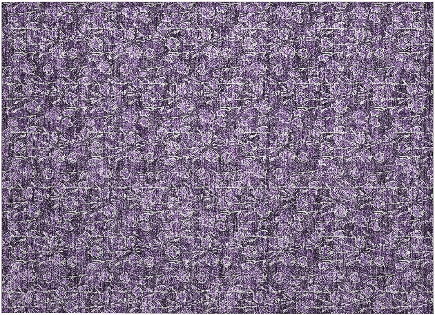 Purple Floral Synthetic Flat Woven Rectangular Rug