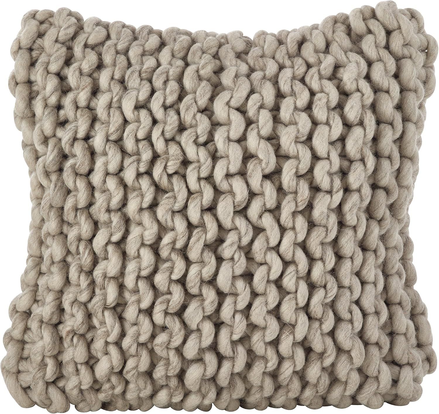 Beige Mist 18" Square Chunky Wool Cable Knit Throw Pillow Set