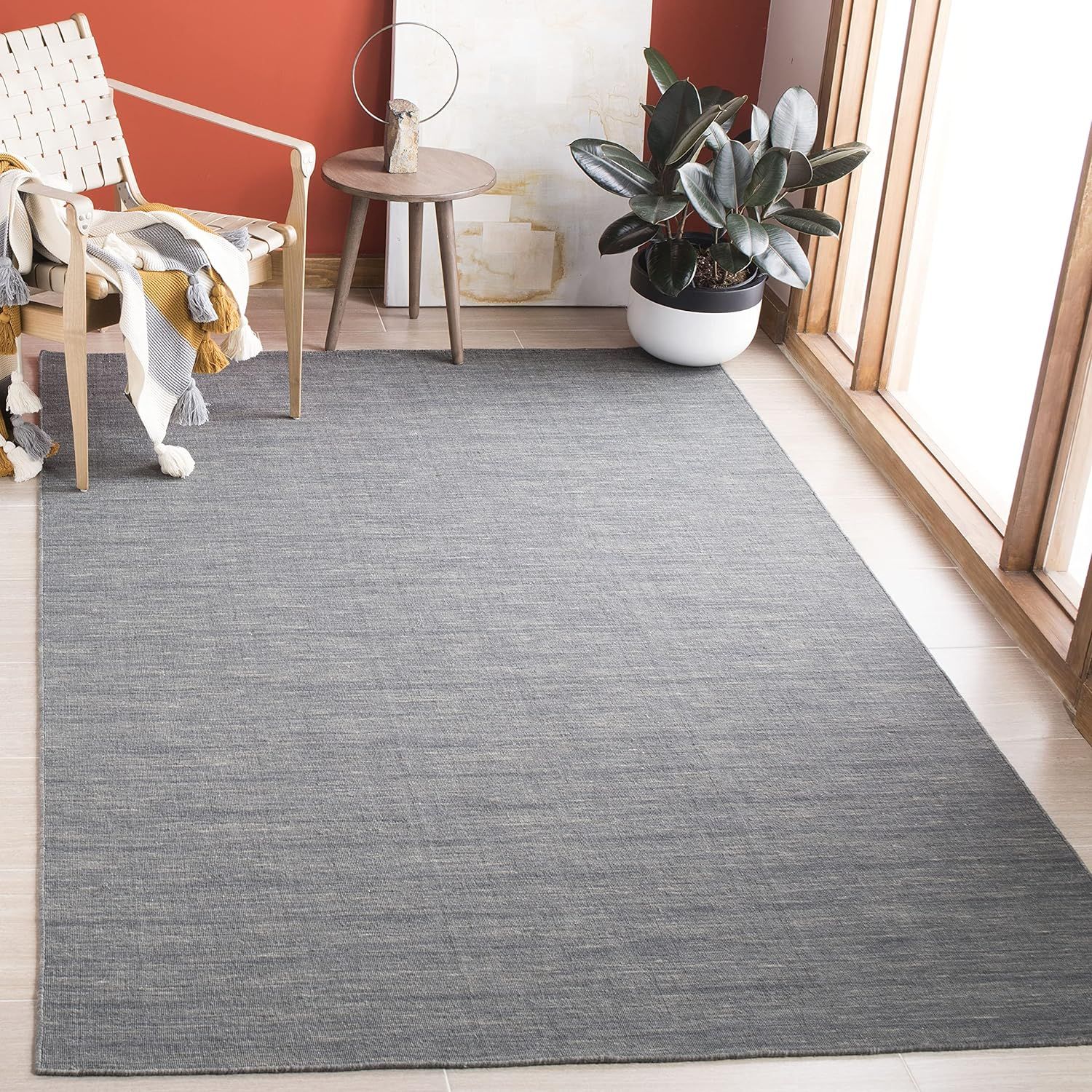 Gray Nomadic Hand-Woven 8' x 10' Wool-Cotton Blend Area Rug