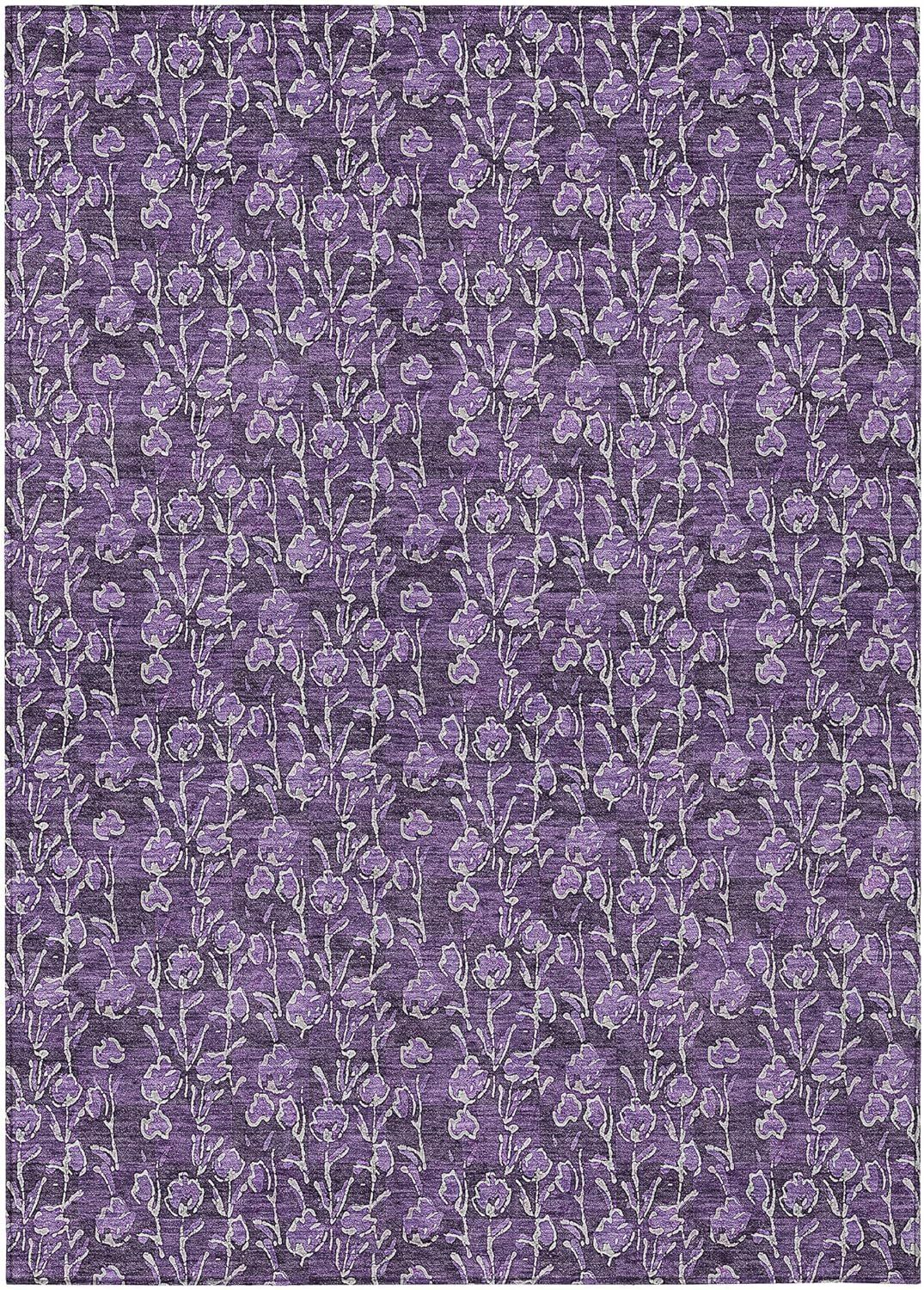 Purple Floral Synthetic 5' x 7' Washable Area Rug