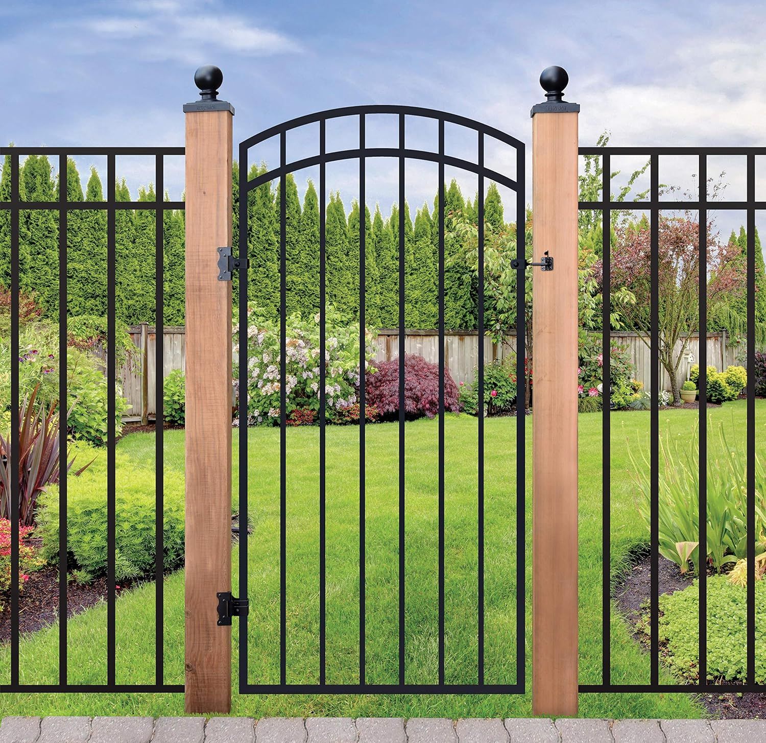 Black Arched Heavy-Gauge Galvanized Steel Garden Gate