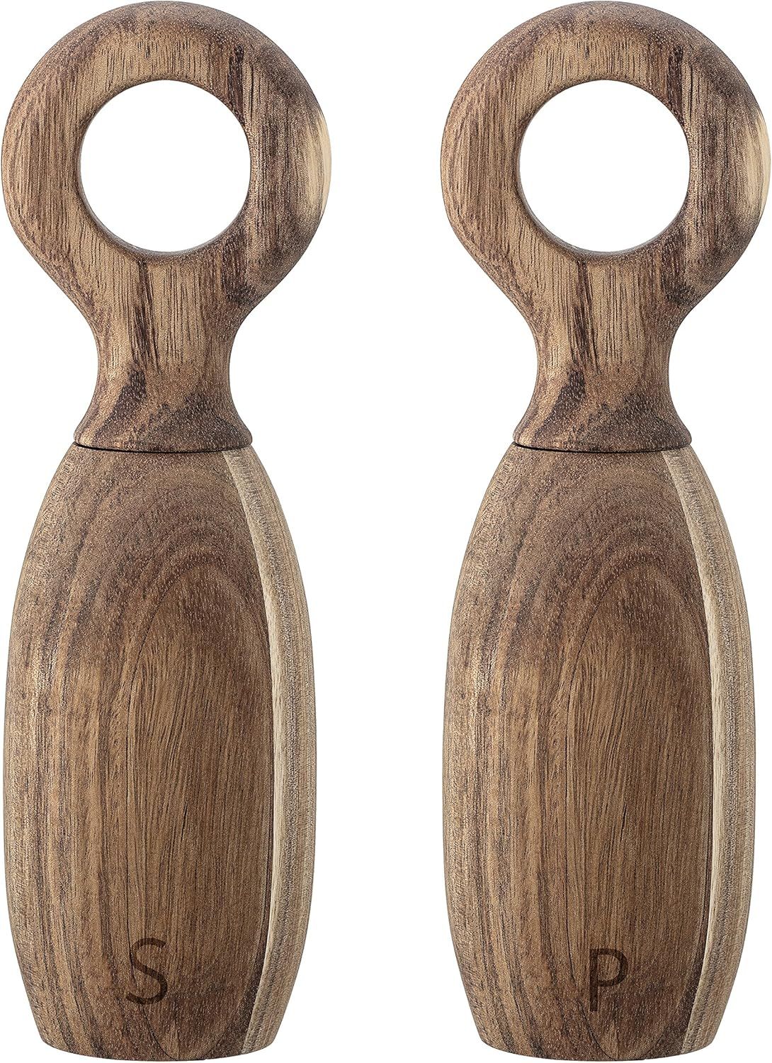 Rustic Acacia Wood Salt & Pepper Shakers with Handles, 8 Inch Set