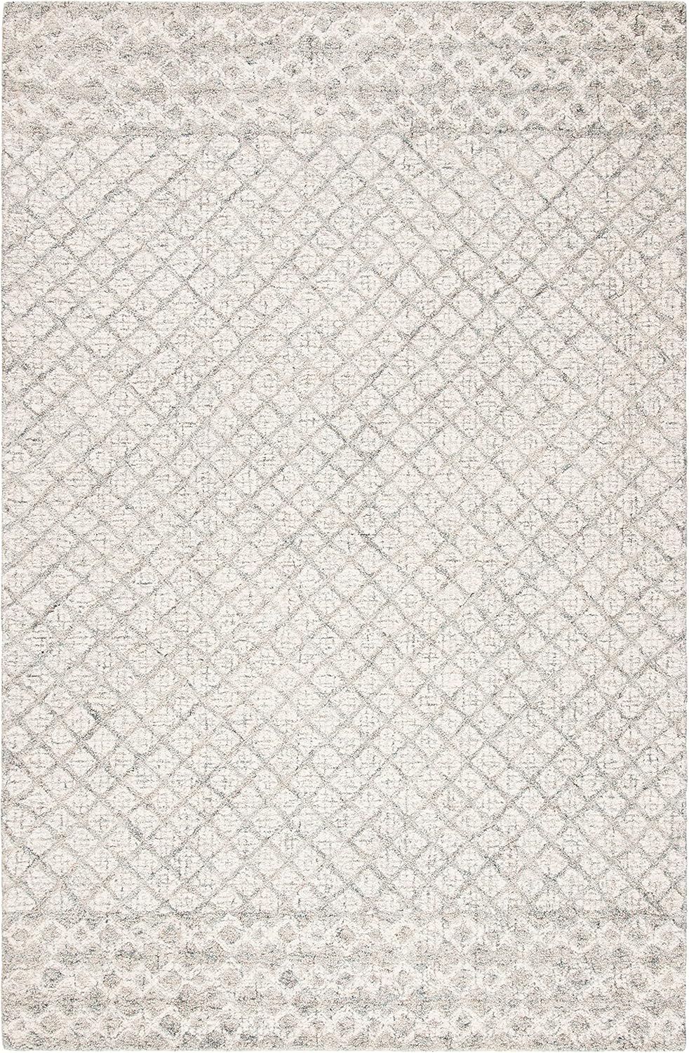 Ivory and Grey Hand-Tufted Wool Abstract Area Rug - 27" x 5"