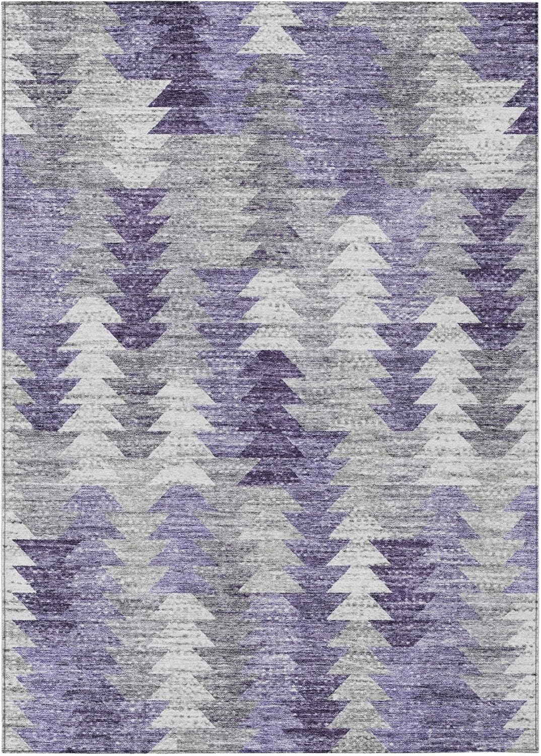 Purple and Gray Synthetic Flat Woven 8' x 10' Area Rug