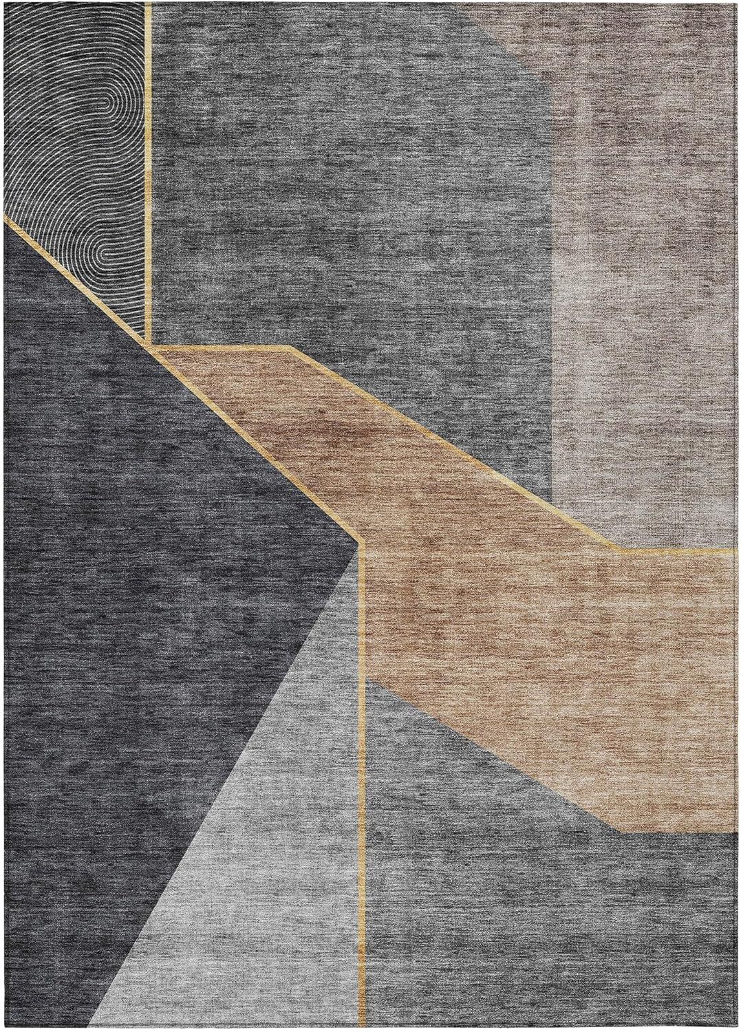 Charcoal and Beige Synthetic Rectangular Washable Area Rug