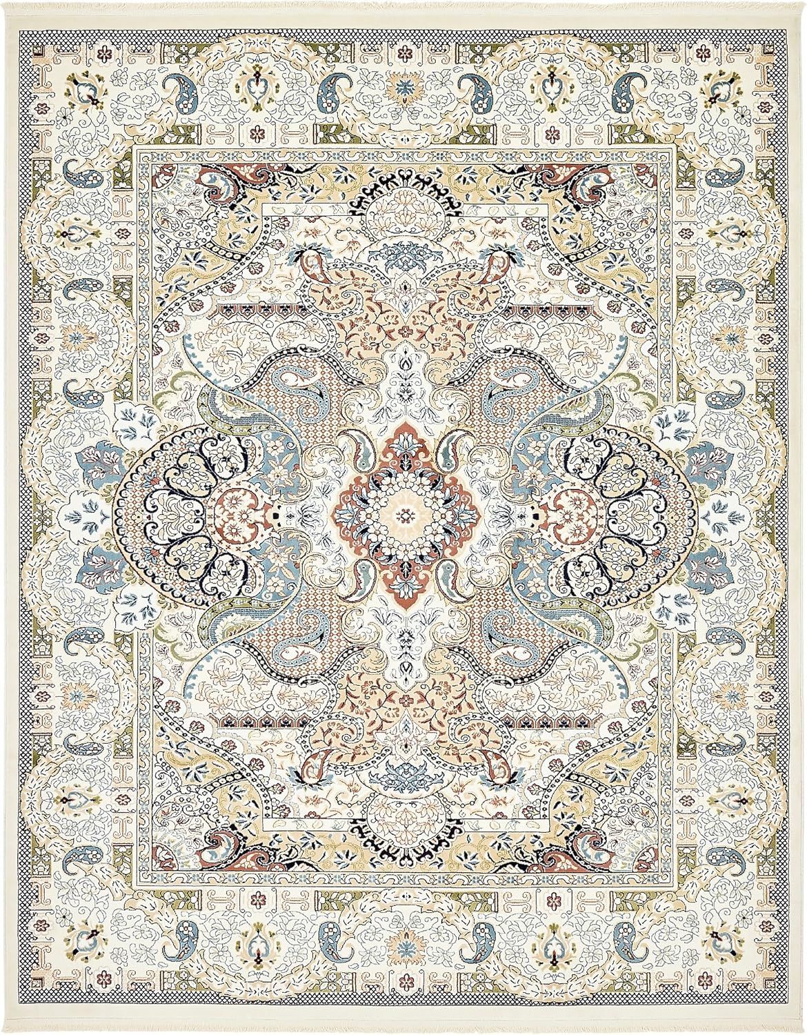 Ivory and Multicolor 8' x 10' Synthetic Rectangular Area Rug