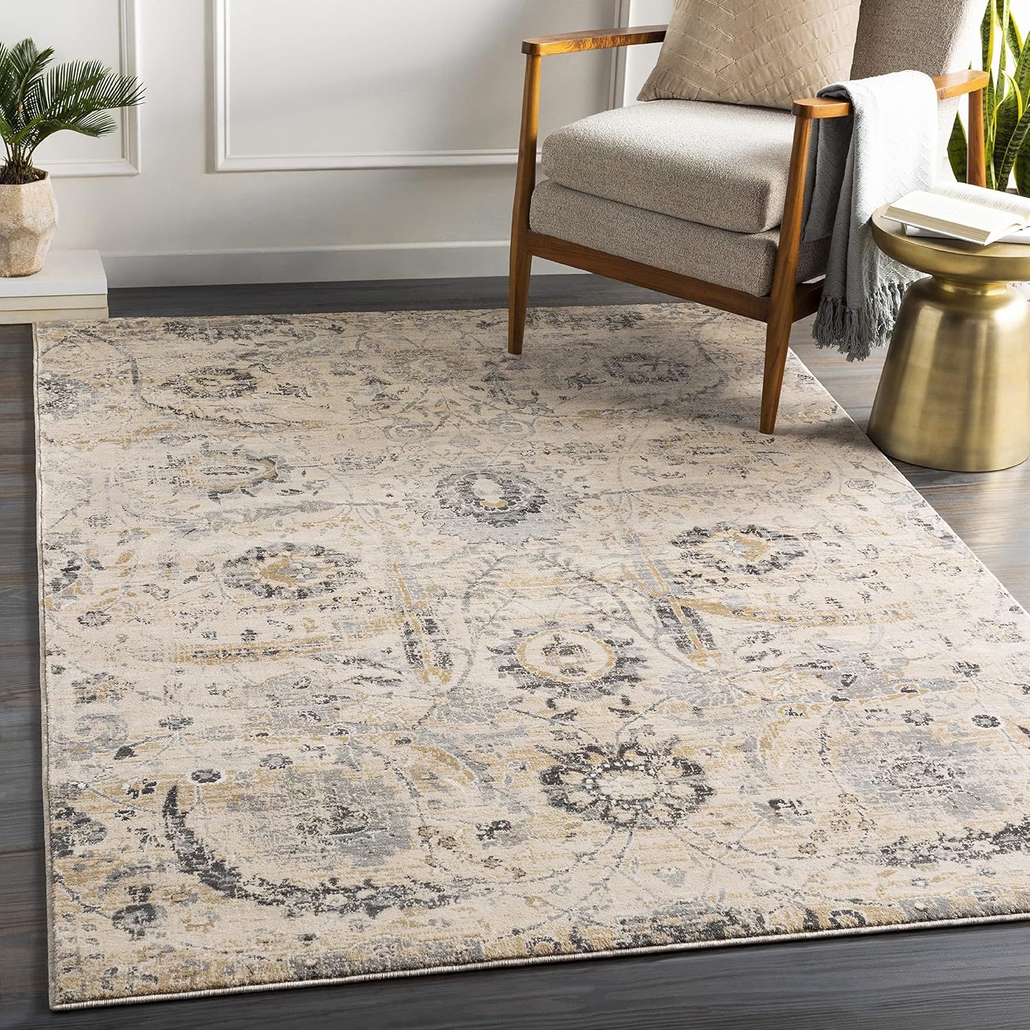 Avellino Beige and Gray Synthetic Fur Rectangular Rug, 2' x 2'11"