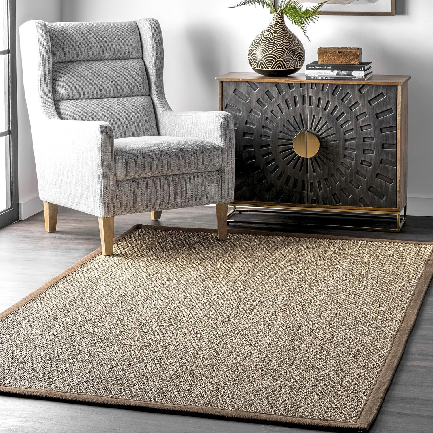 Elijah Brown Seagrass 5x8 Area Rug with Cotton Border