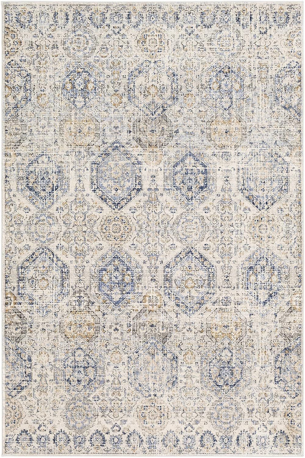 Arlene Blue and Beige Synthetic 5' x 7' Area Rug