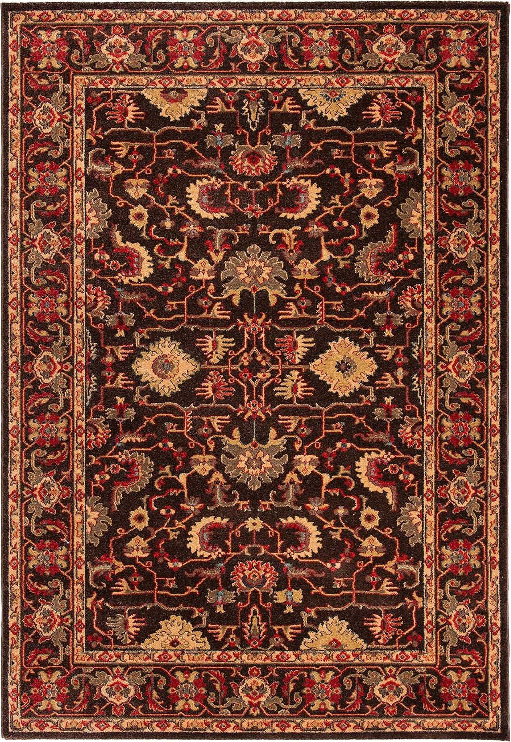 Mahal Brown and Beige Synthetic Floral 2' x 4' Area Rug