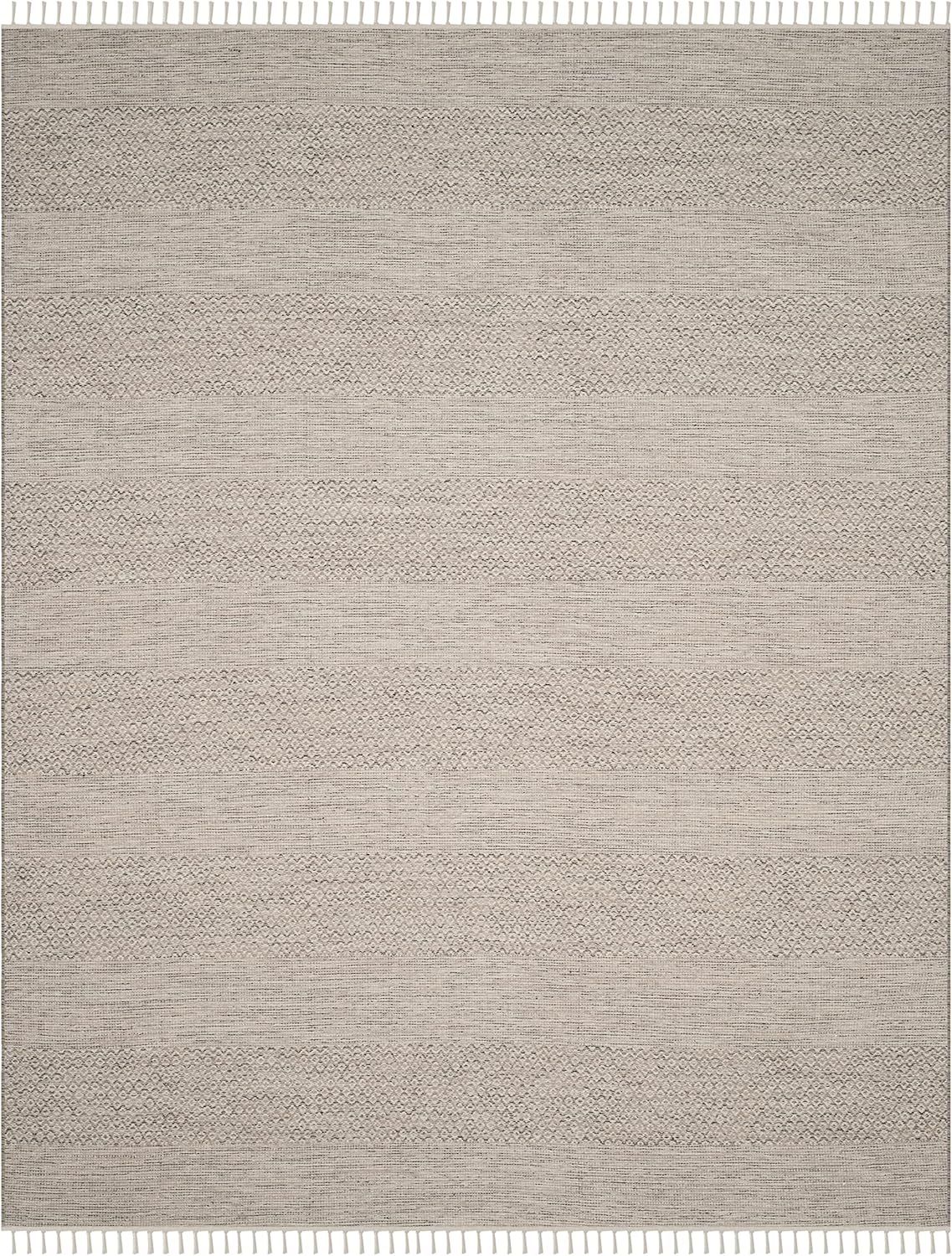 Ivory & Steel Grey Handmade Cotton Geometric Area Rug - 11' x 15'