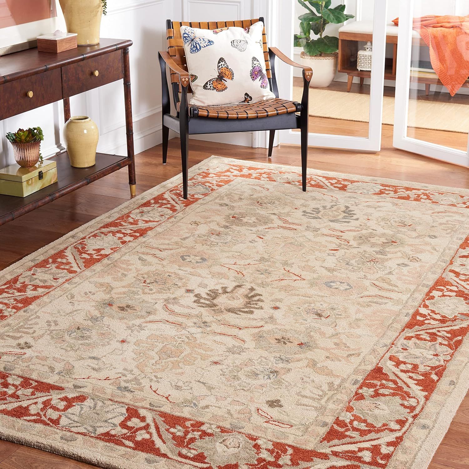 Handmade Red and Taupe Wool 9' x 12' Tufted Area Rug