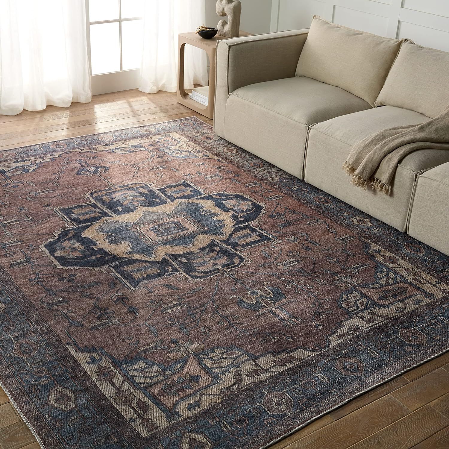 Barrymore Blue and Dark Brown Cotton Medallion 3' x 8' Rug