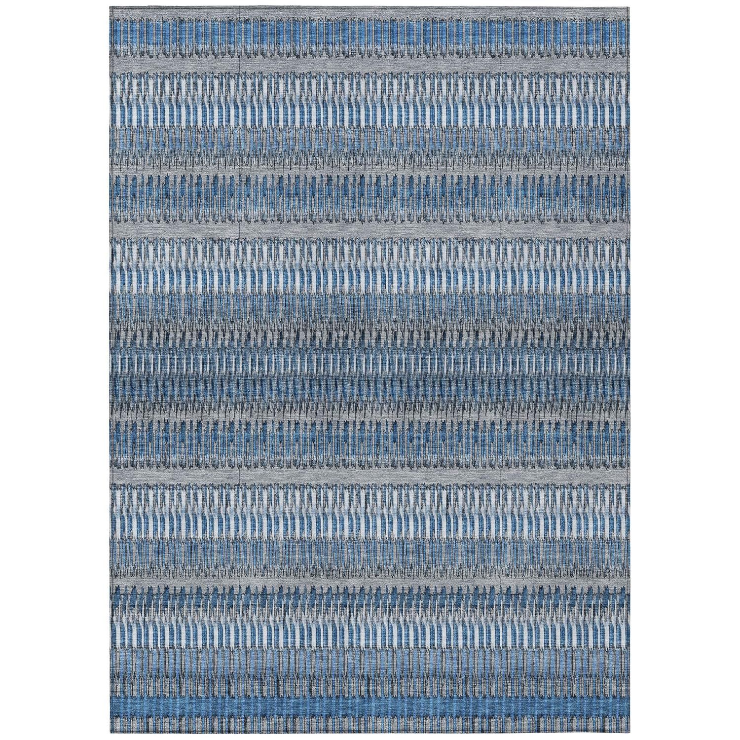 Blue and Gray Synthetic Flat Woven Reversible Rug, 3' x 5'
