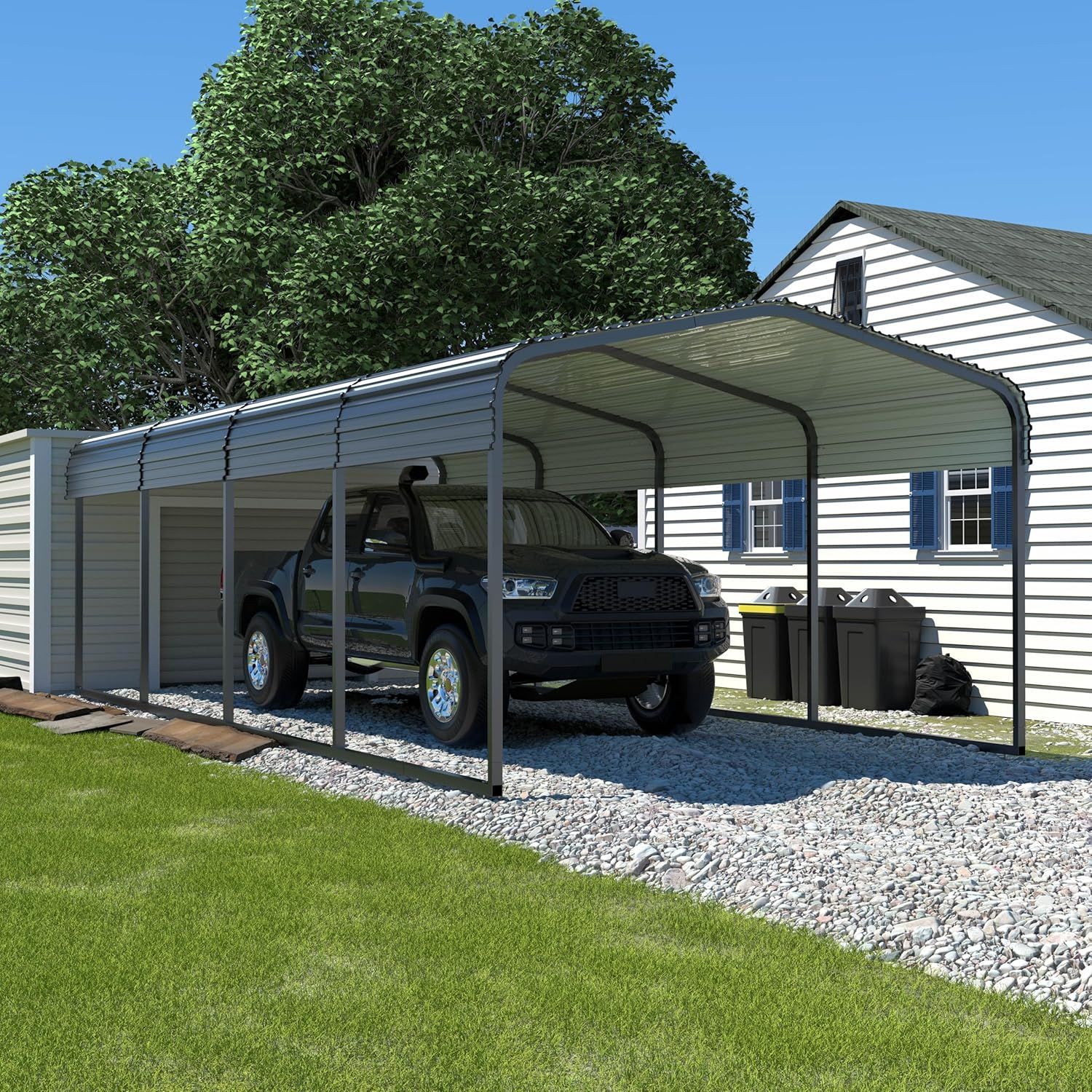 Gray 12x20 FT Heavy Duty Steel Carport Canopy