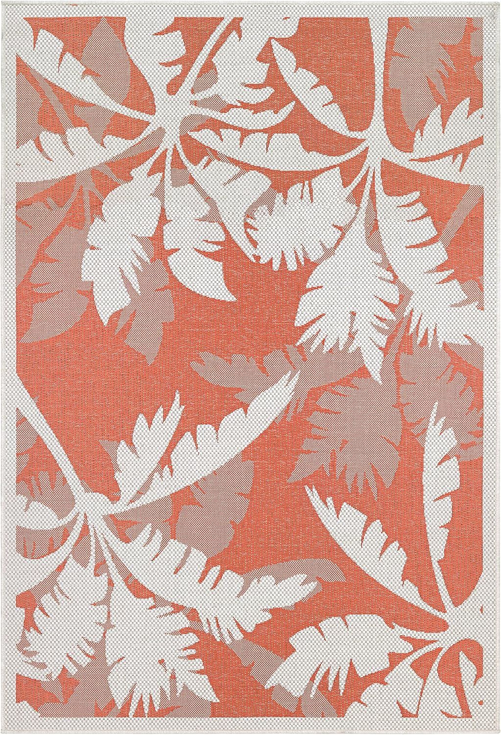 Ivory and Orange Geometric Synthetic Flat Woven Rug