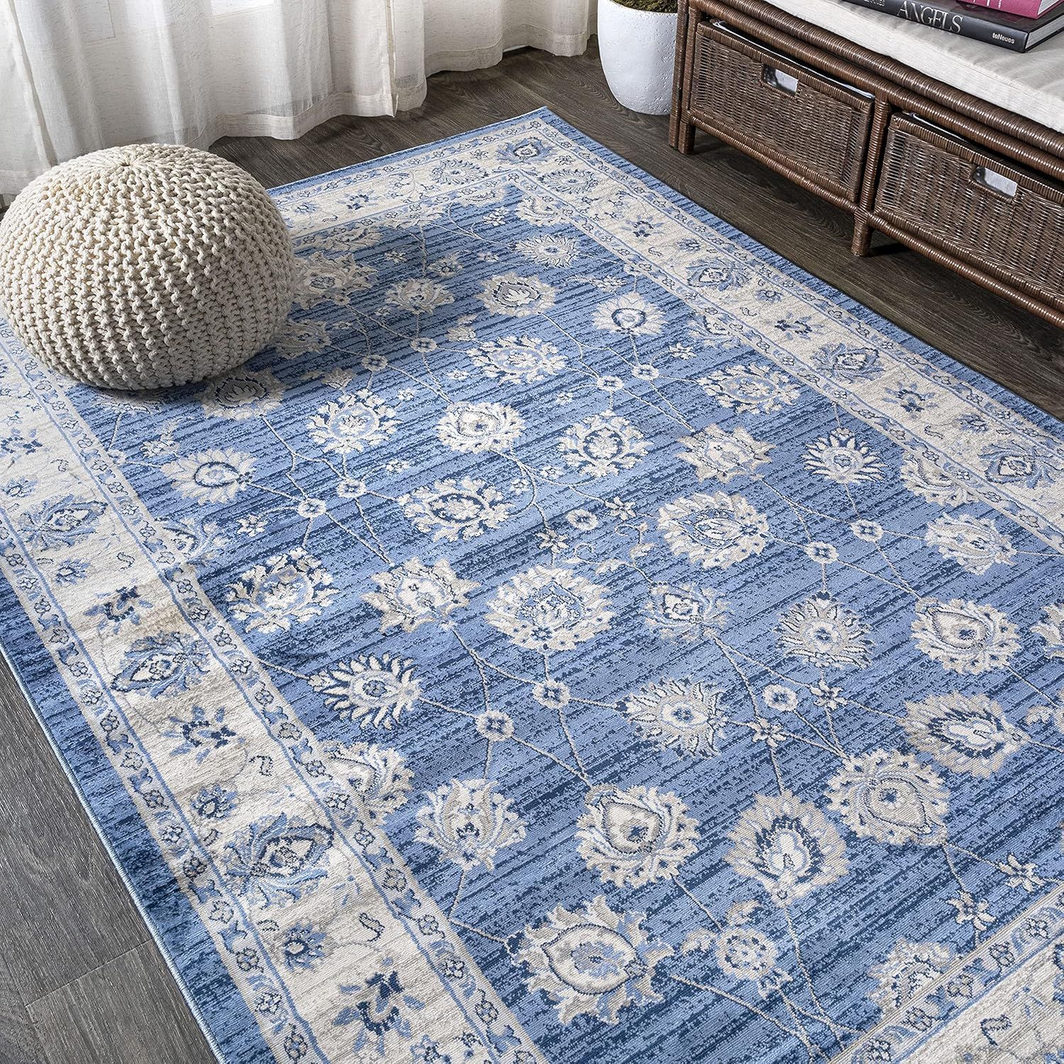 Elegant Ivory Floral 4' x 6' Synthetic Easy-Care Area Rug