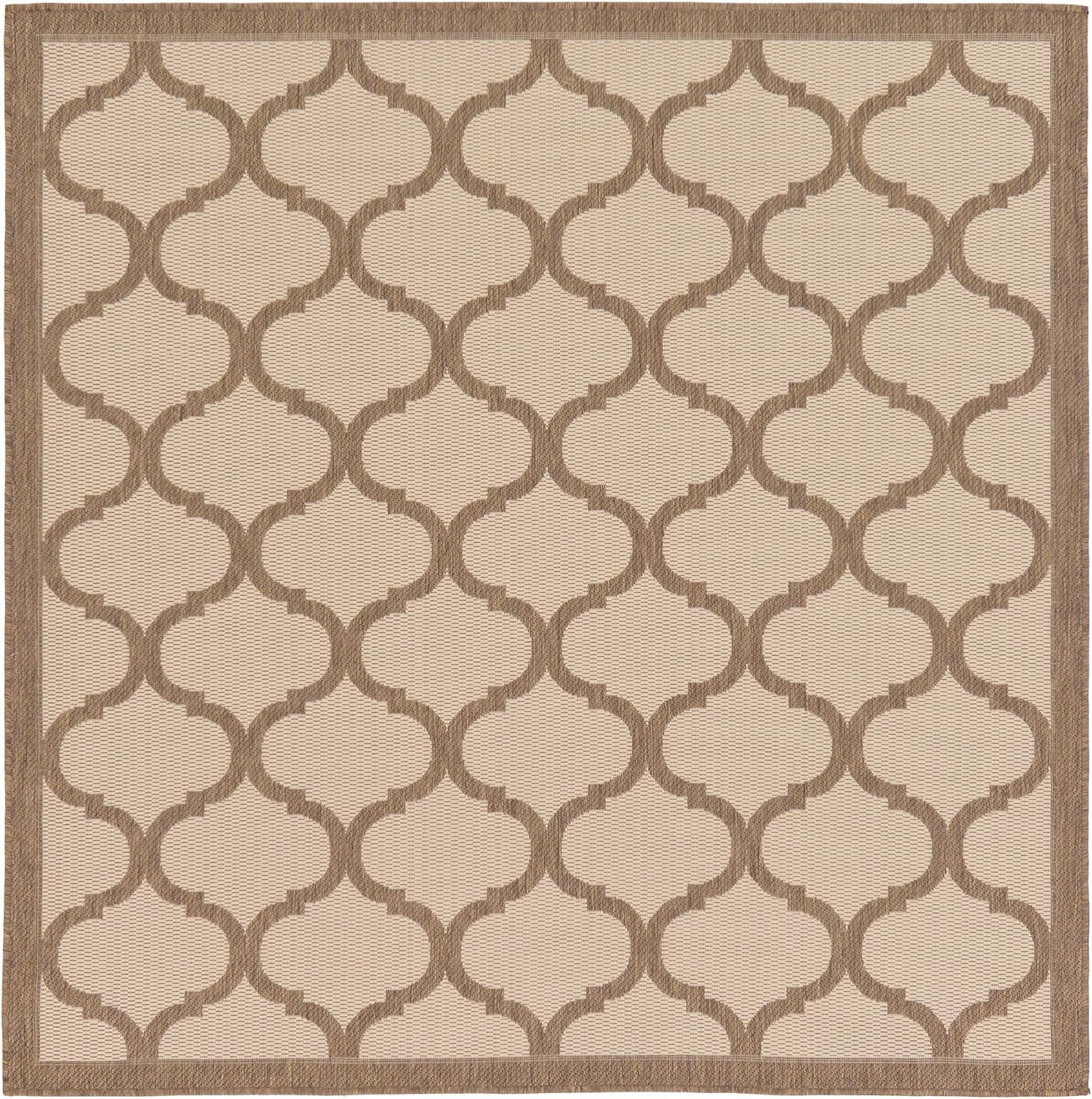 Brown and Beige Square Synthetic Outdoor Rug