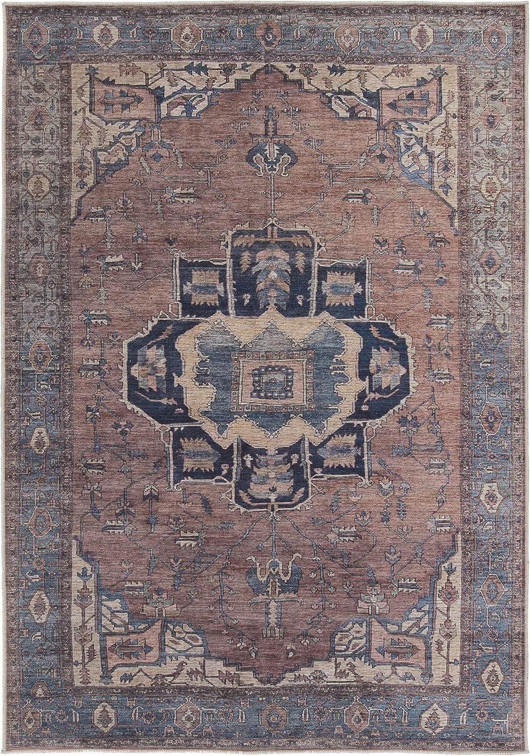 Vintage Heirloom Medallion 8x10 Area Rug in Blue and Dark Brown